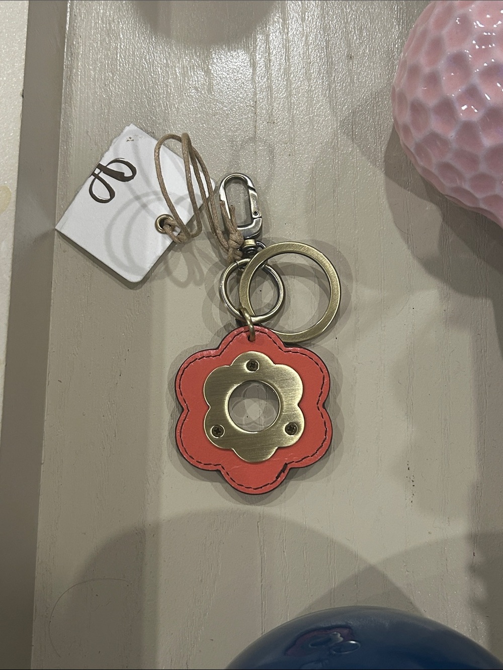 HOBO- Orange Flower Leather Key Fob with Brass-Tone Accent